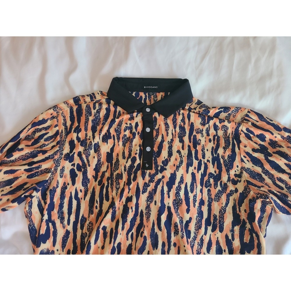 BYRDGANG Mens XXL Leopard Print Short Sleeve Golf Polo Shirt Colorful Collar - Picture 9 of 16